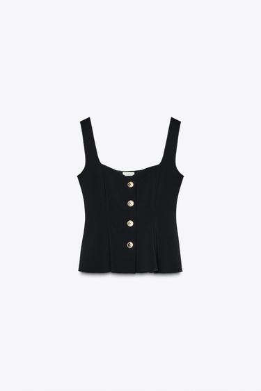 TOP GILET PÉPLUM STRETCH - Noir de Zara