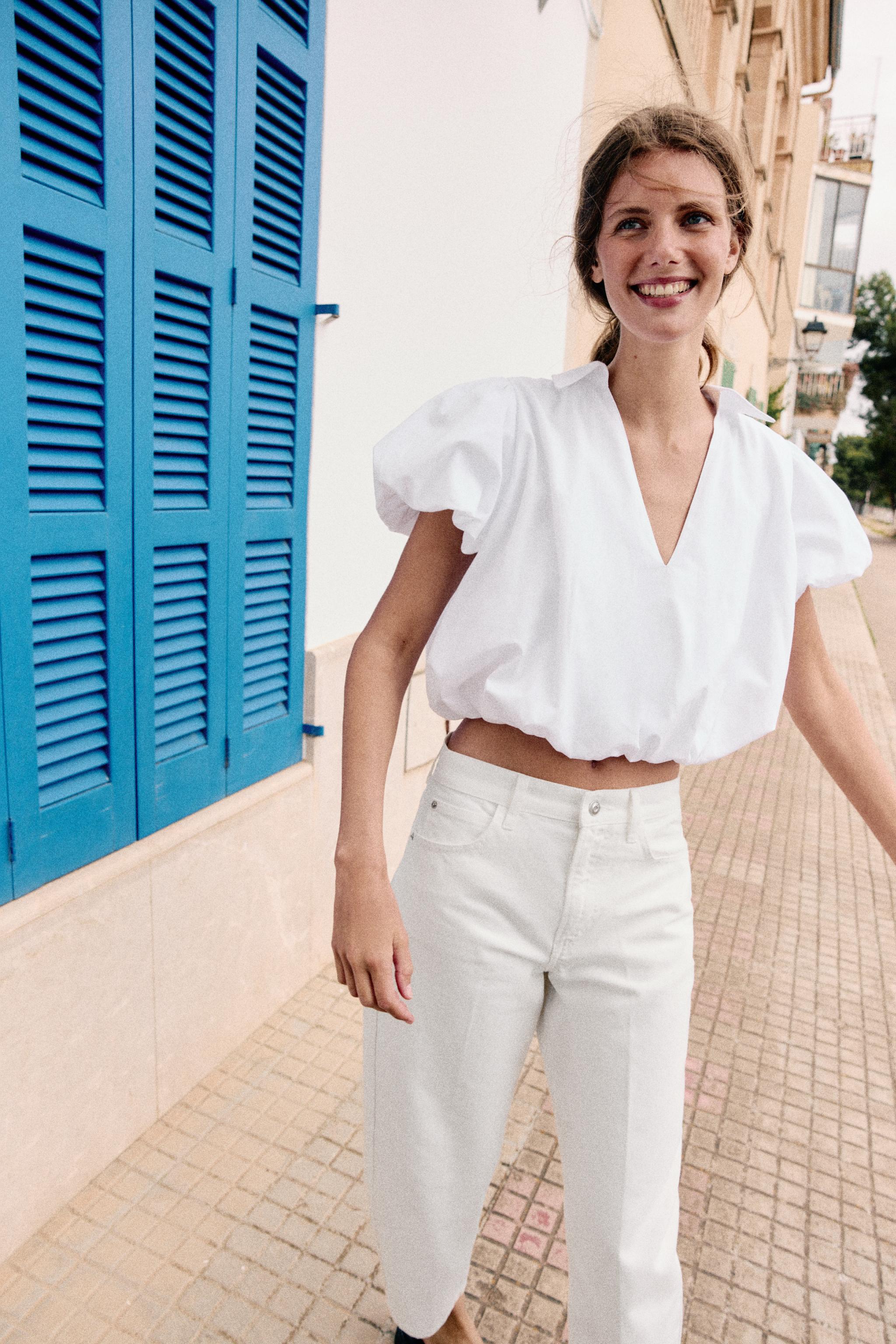 Женские рубашки Zara SHORT SLEEVE BALLOON SHIRT