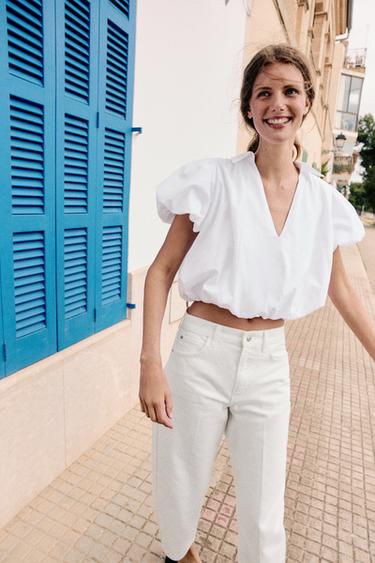 SHORT SLEEVE BALLOON SHIRT - White by Zara