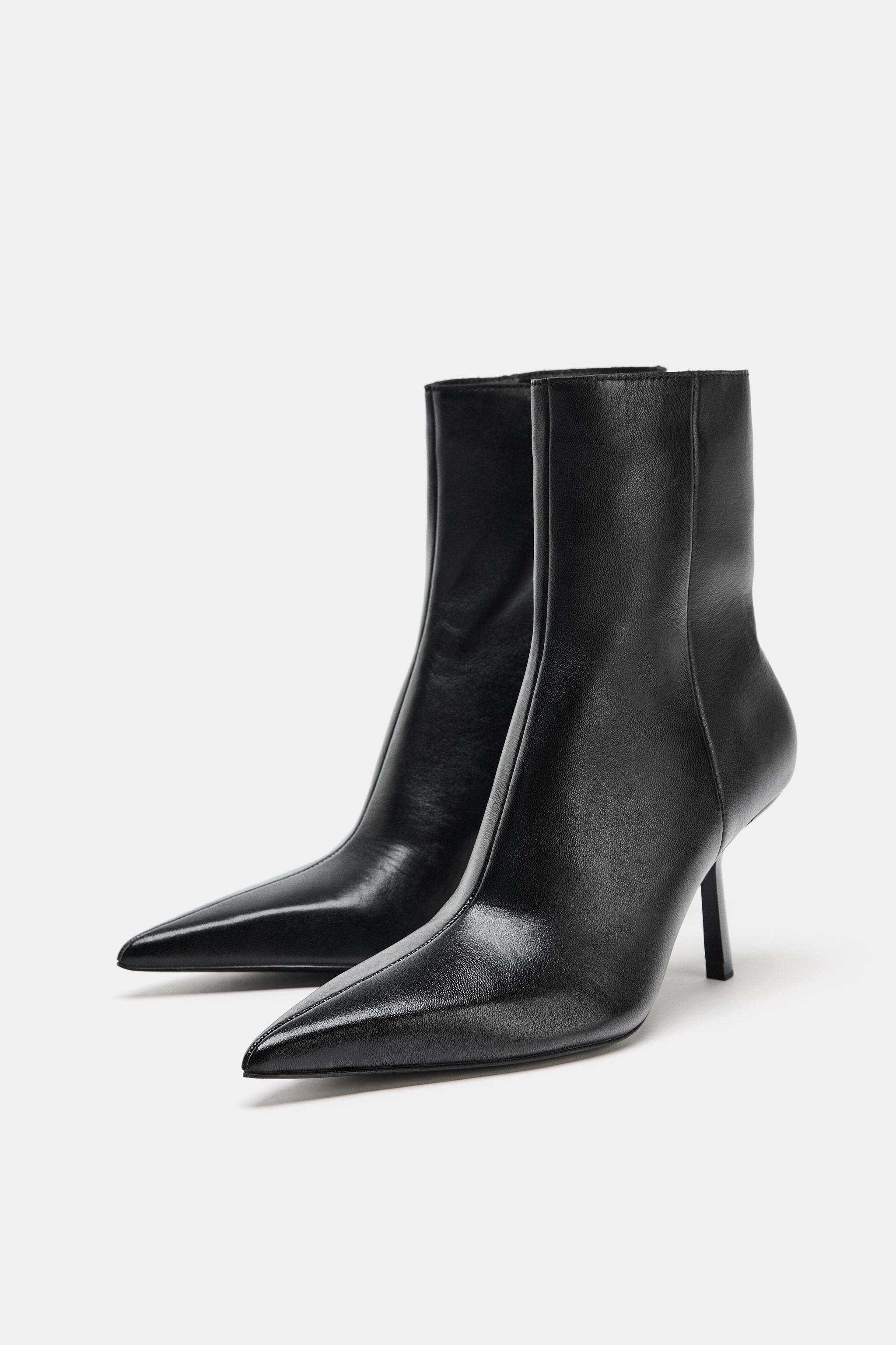 LEATHER HEELED ANKLE BOOTS - Black | ZARA Canada