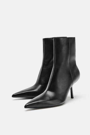 BOTTINES À TALONS EN CUIR - Noir de Zara - Image 1