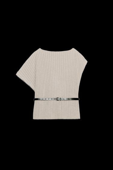 TOP CON LANA ASIMÉTRICO CINTURÓN - Gris claro de Zara