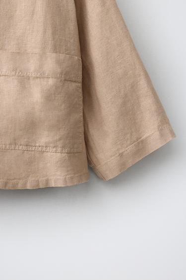 100% LINEN OVERSHIRT - Light brown by Zara - Image 3