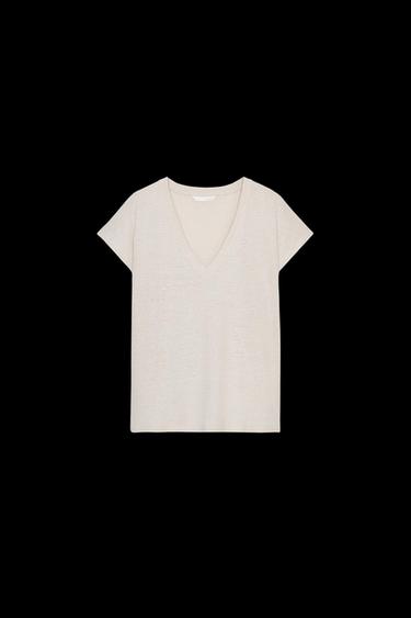 CAMISETA CON ALGODÓN - LINO - Arena de Zara - Imagen 0