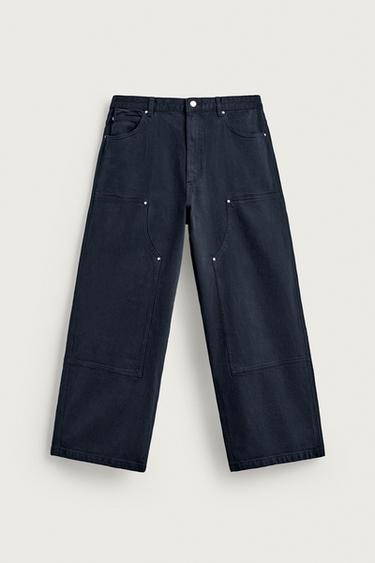 Zara STUDDED CARPENTER PANTS - Navy blue