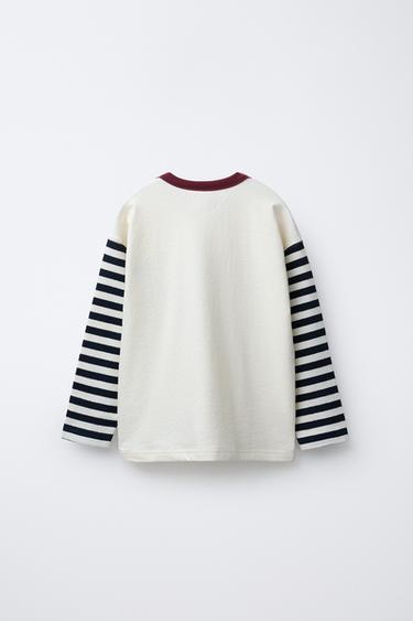 T-SHIRT STRUCTURÉ MANCHES RAYURES - Écru de Zara - Image 1