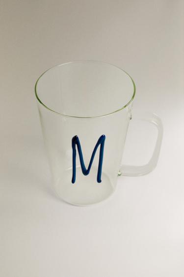 BOROSILICATE MUG WITH INITIAL M — Petrol blue 2