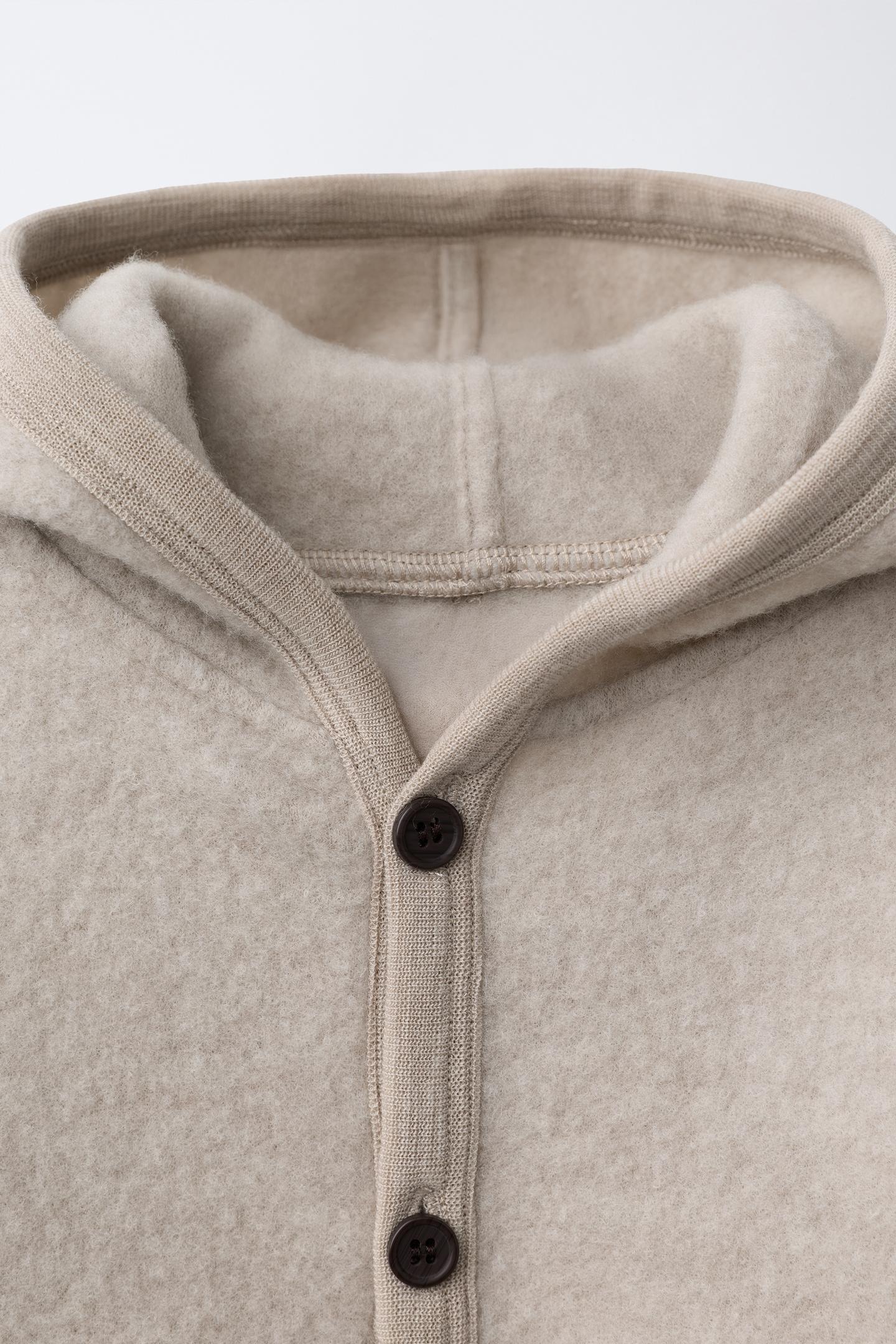 Детский комбинезон Zara Long 100% Wool Hoodie Jumpsuit, цвет: Экрю — фото 4