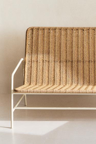 WOVEN OUTDOOR BENCH WITH BACK - brown/white by Zara - Image 5