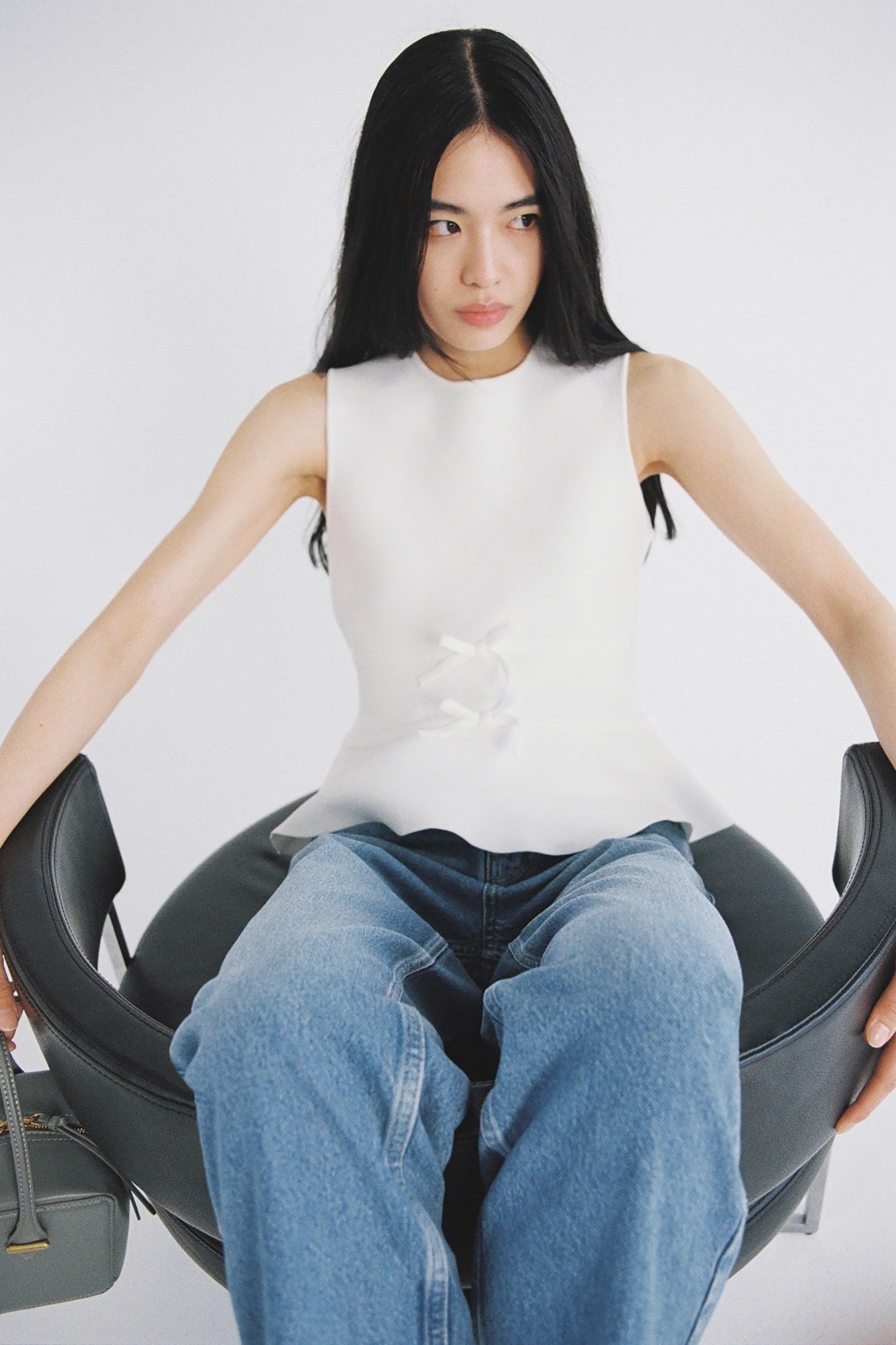 ZARA ベアトップキャミソール　ペプラム×ブラックリボン XS】ZARA ペラムリボントップス ブラック 2606/777/800 - メルカリ
