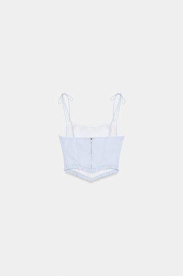 TOP COURT STYLE CORSET EN POPELINE - Bleu / Blanc de Zara - Image 5