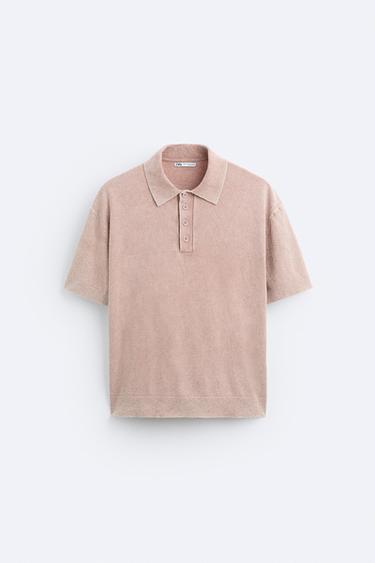 POLO EN MAILLE STRUCTURE BOUCLÉ - Rose craie de Zara