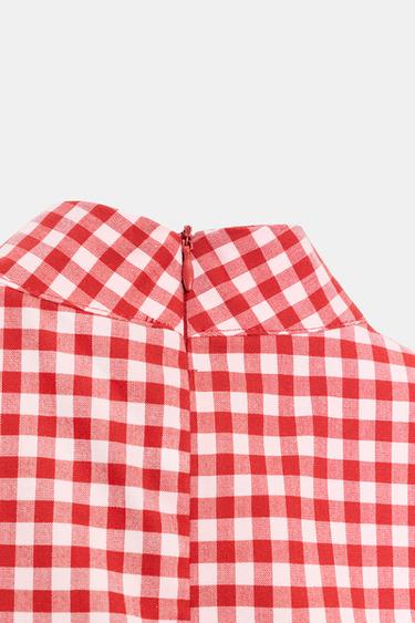 GINGHAM CHECK CROP TOP - Red / White by Zara - Image 4