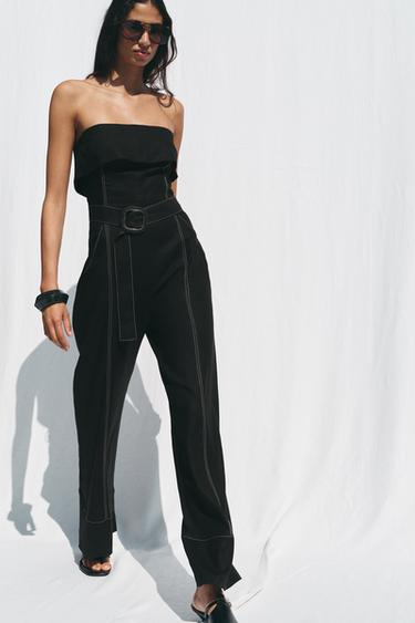 COMBINAISON BUSTIER AVEC LIN - Noir de Zara - Image 2