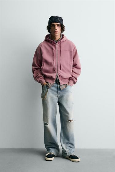 SUDADERA BOXY FIT LAVADA - Rosa palo de Zara - Imagen 0
