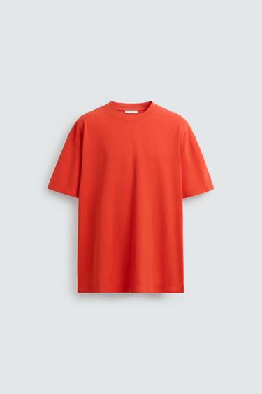 HEAVYWEIGHT REGULAR FIT BASIC T-SHIRT - Bright orange by Zara