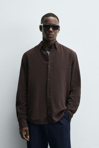Zara 方格紋理襯衫 - 棕色