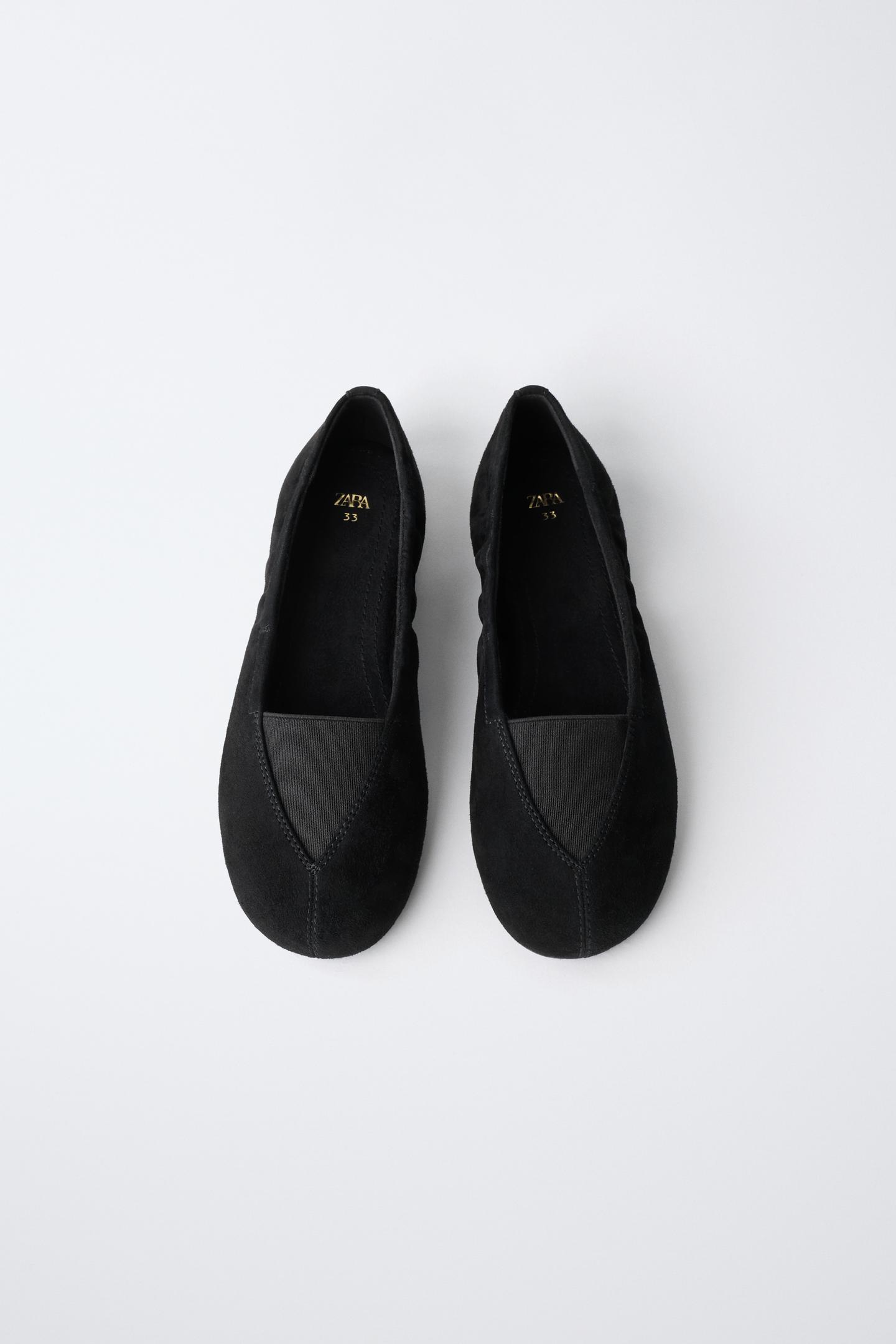 Детские балетки Zara Gathered Leather Ballet Flats, цвет: Чёрный — фото 4