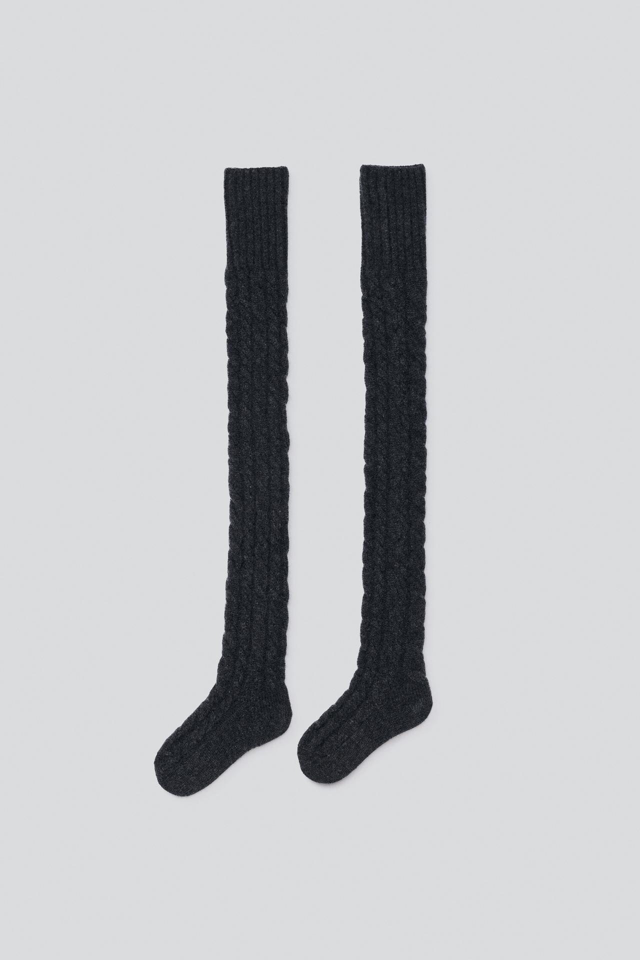 100% WOOL CABLE-KNIT TIGHTS — Dark gray