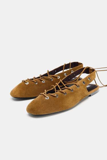 CHAUSSURES OUVERTES À L'ARRIÈRE À NOUER EN DAIM - Marron foncé de Zara - Image 3