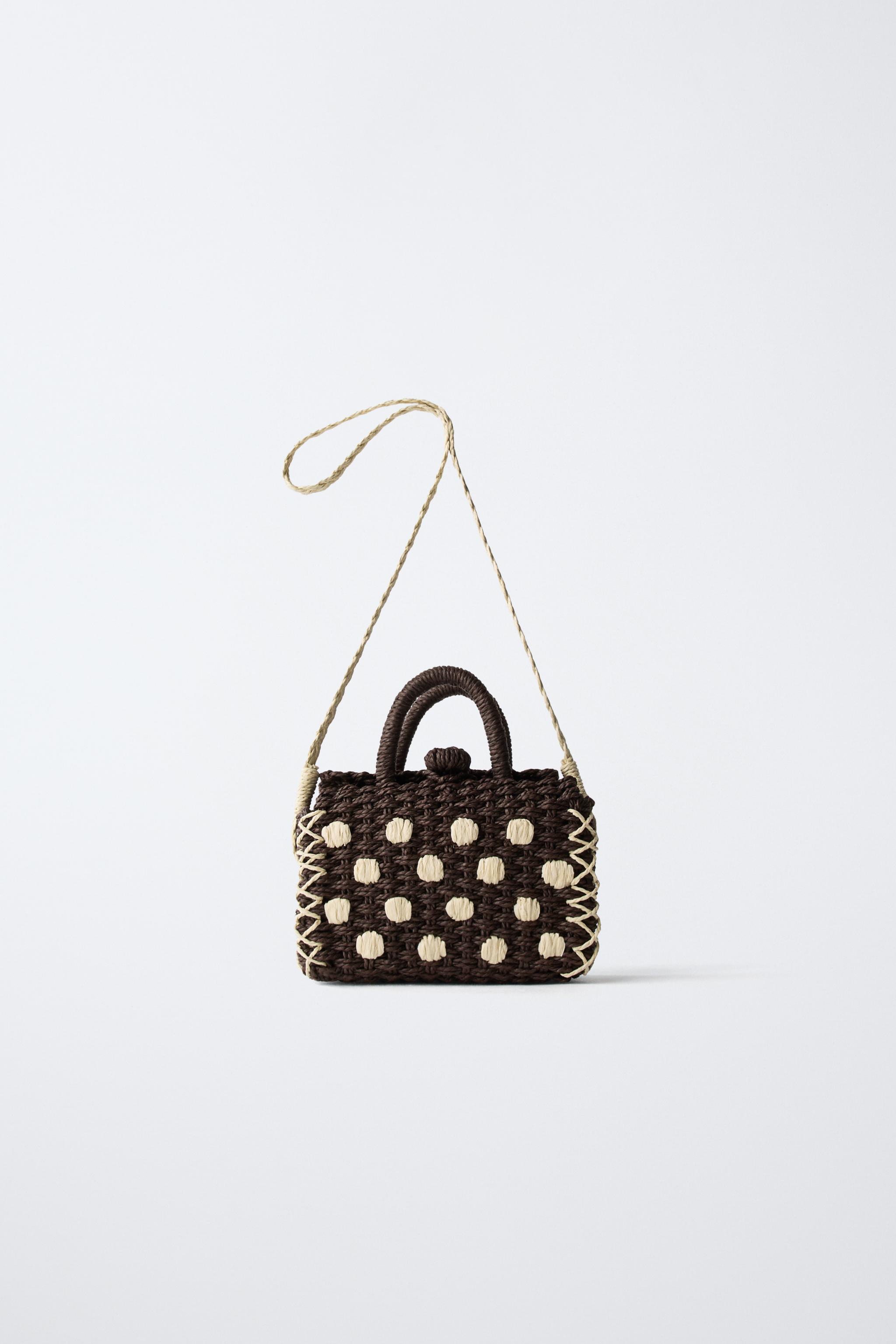 RAFFIA EFFECT POLKA DOT CROSSBODY BAG