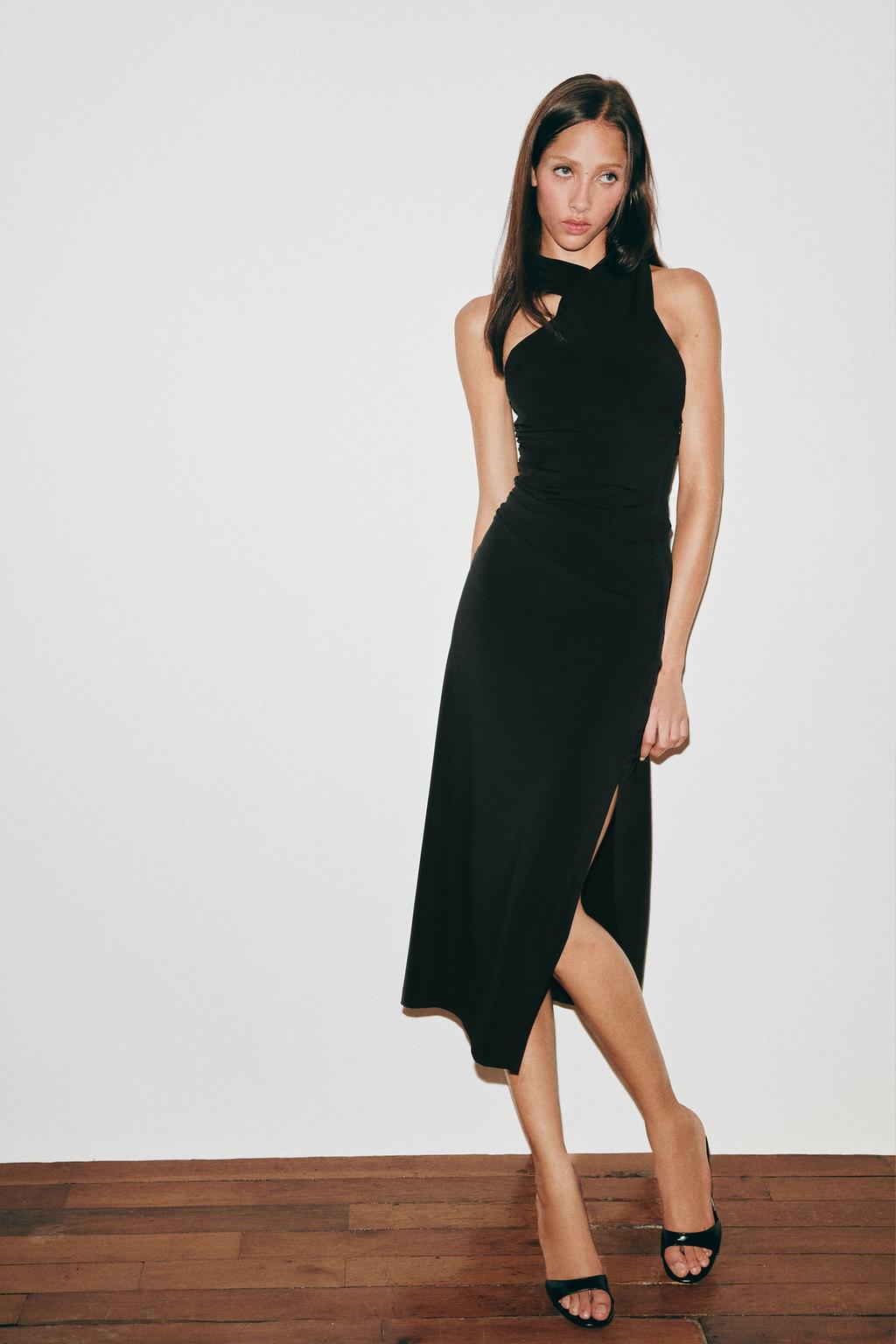 RUCHED HALTERNECK DRESS