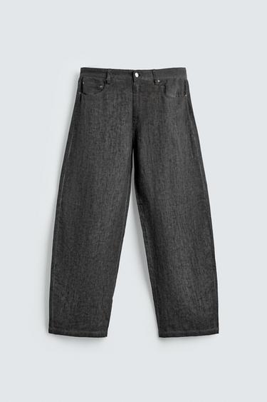 100% LINEN BAGGY FIT TROUSERS - Grey by Zara