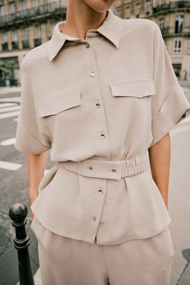SAFARI SHIRT WITH BELT - Sand by Zara - Image 2