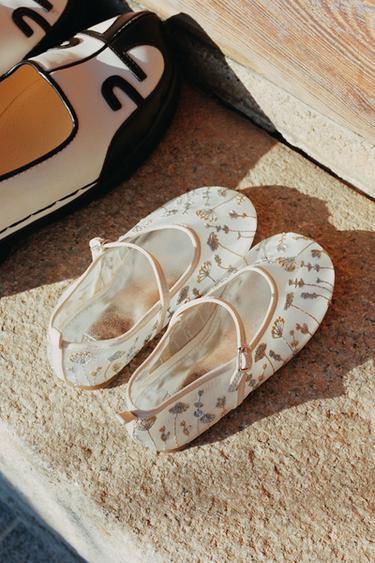 자수 발레리나 플랫슈즈 - Zara 실버