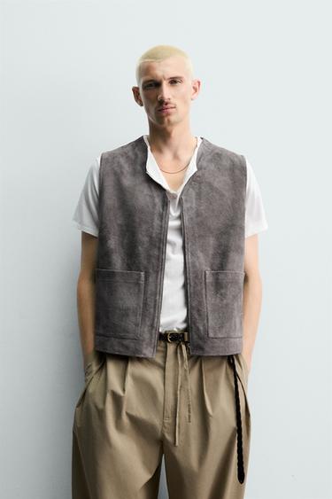 ΓΙΛΕΚΟ RELAXED FIT ΔΕΡΜΑ ΣΟΥΕΤ - Γκρι του Zara