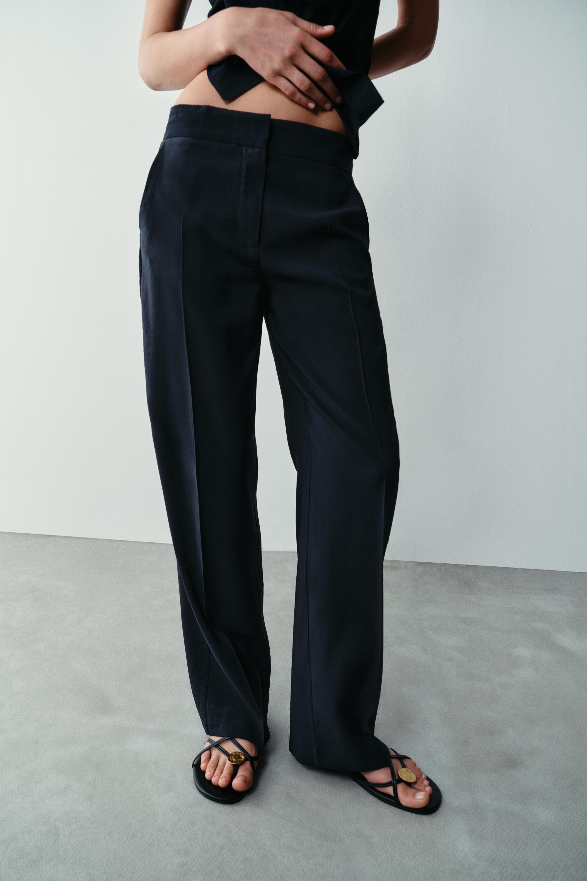 HIGH-RISE STRAIGHT-LEG TROUSERS — Navy blue