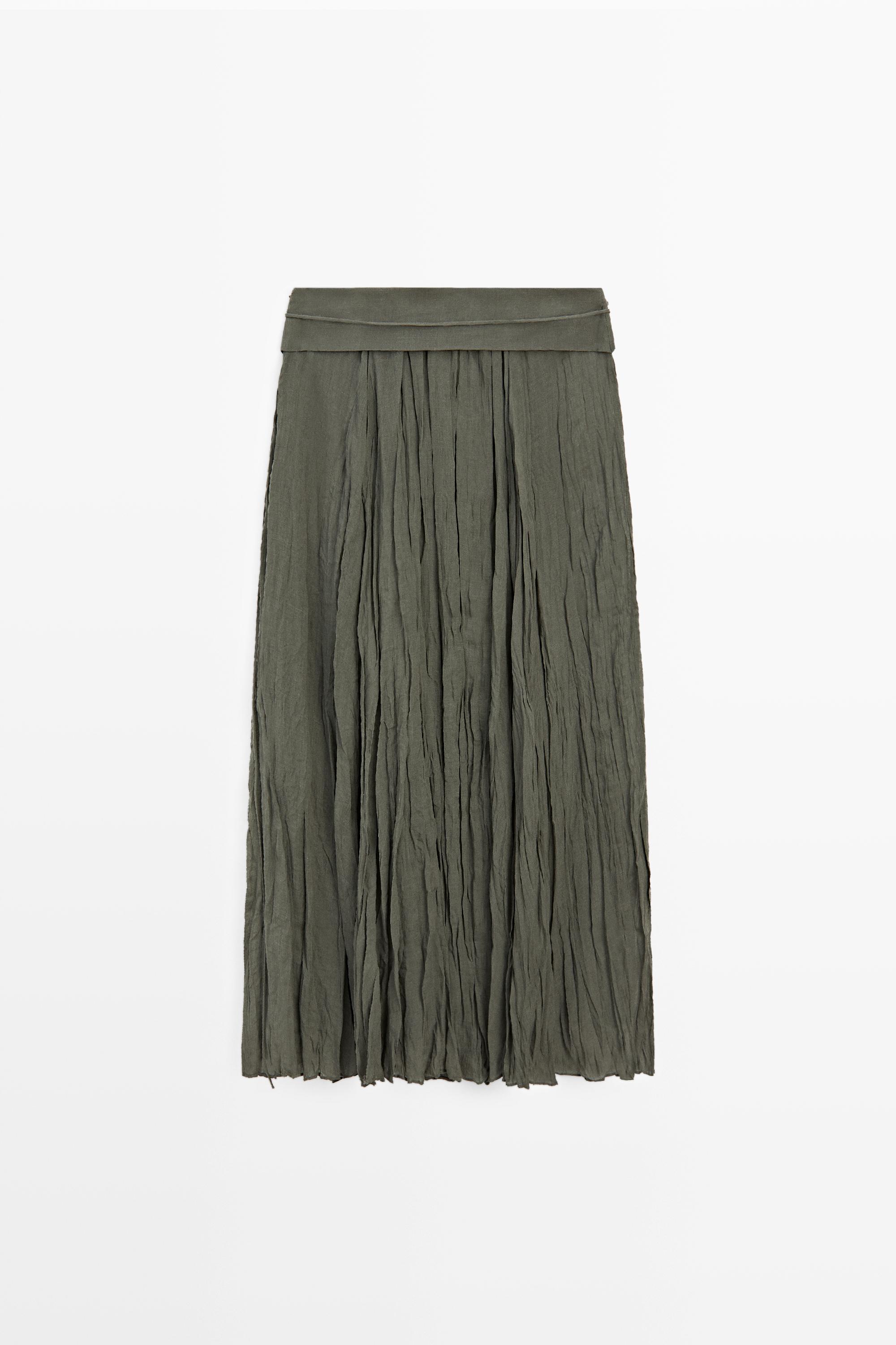 Ramie blend midi skirt with gathered detail