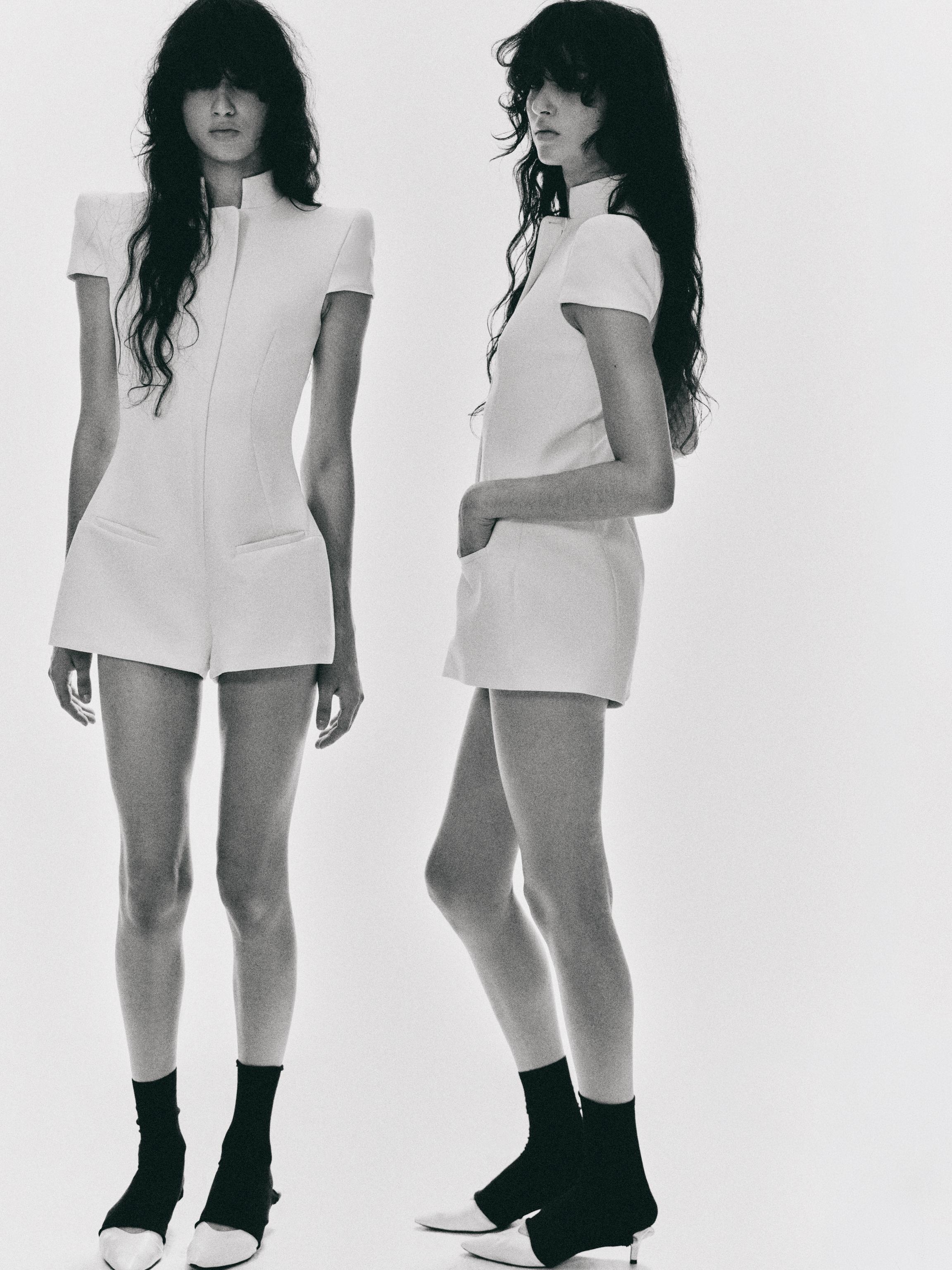 SHOULDER PAD ROMPER — Oyster-white