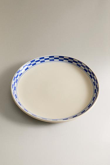 CERAMIC DESSERT PLATE WITH CHECKED EDGE - Ecru by Zara - Image 1