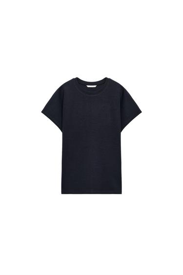 INTERLOCK SHORT SLEEVE T-SHIRT - Navy blue by Zara