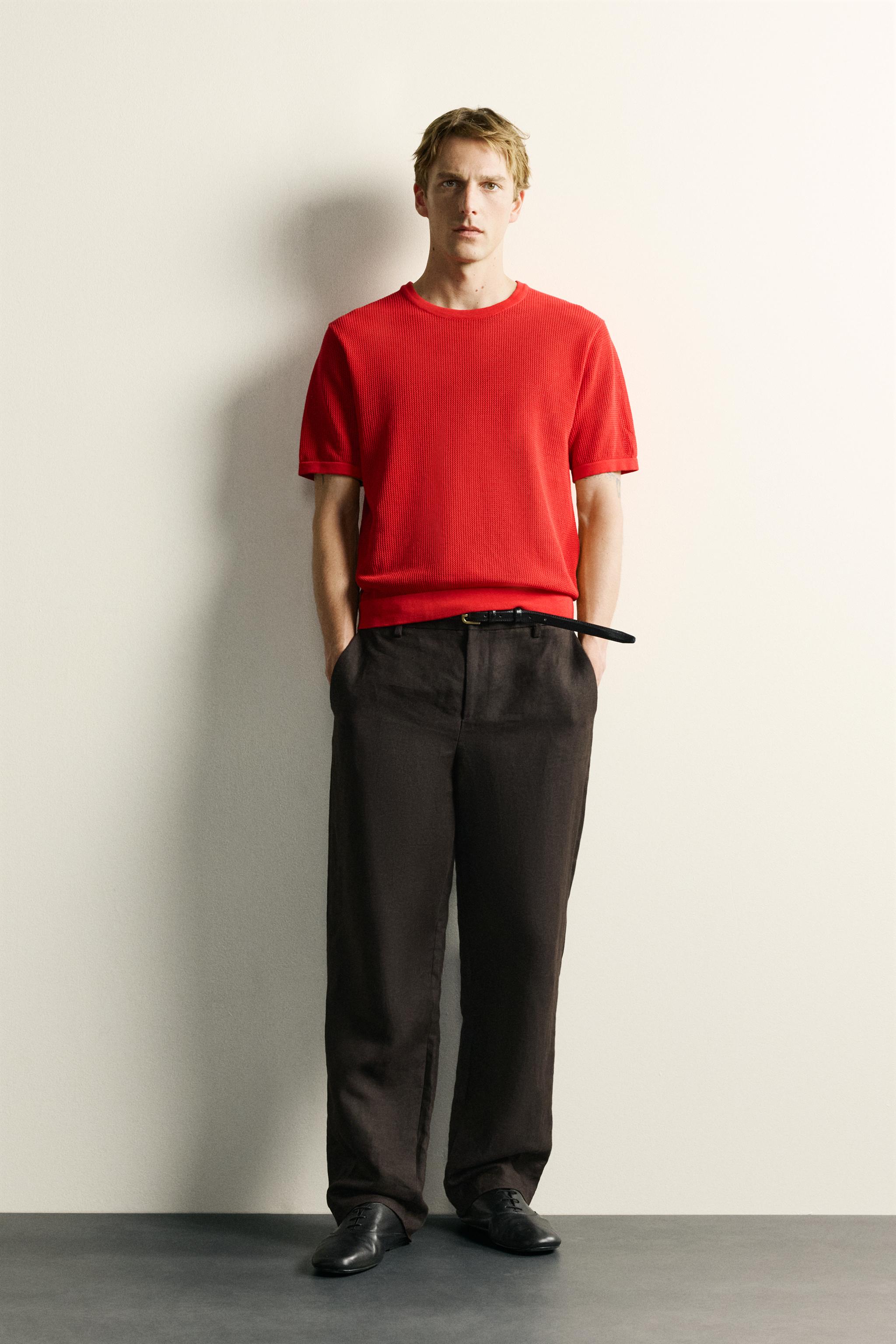 オープンワークニットTシャツ - レッド | ZARA Japan / 日本