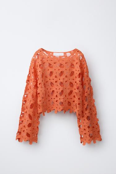 JERSEY CROCHET FLORES - Naranja de Zara - Imagen 0