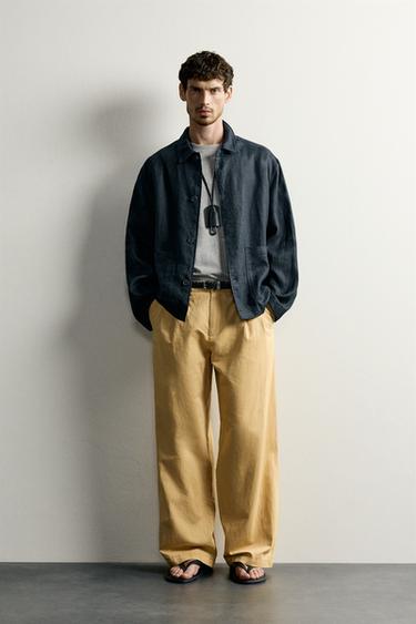 100% LINEN REGULAR FIT OVERSHIRT - Navy blue by Zara - Image 0
