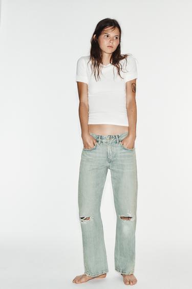 Zara TRF CROPPED DISTRESSED JEANS - Blue / Gray - Image 0