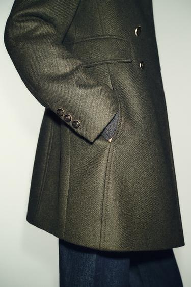 MANTEAU À BOUTONNAGE CROISÉ AVEC LAINE - Kaki de Zara - Image 2