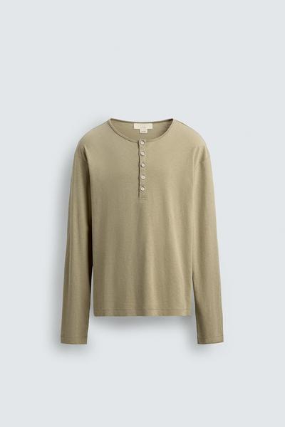 T-SHIRT COL TUNISIEN COTON-LIN