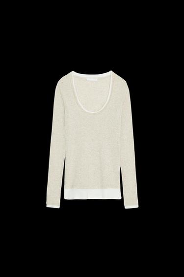 Zara DOUBLE EFFECT T-SHIRT - Beige marl
