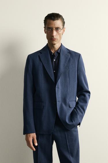 VESTE DE COSTUME REGULAR FIT EN LIN ET LAINE - Bleu de Zara