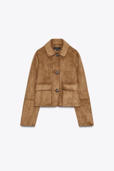 FAUX SUEDE CROPPED JACKET - camel by Zara