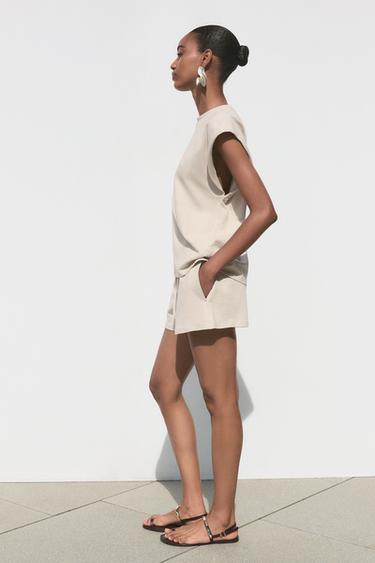 DROP SHOULDER TEXTURED T-SHIRT - Sand by Zara - Image 2