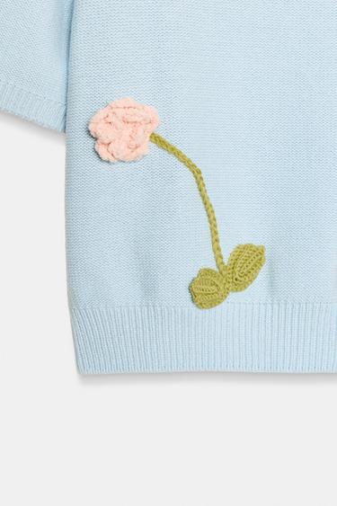 KNIT JUMPER WITH FLORAL SHORT SLEEVES - Light blue by Zara - Image 7