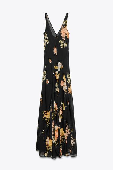 ZW COLLECTION FLORAL PRINT DRESS - BLACK/ORANGE by Zara - Image 6