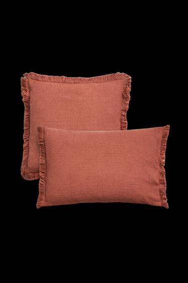 Zara STRIPED FRINGE THROW PILLOW COVER - Raspberry - Image 0