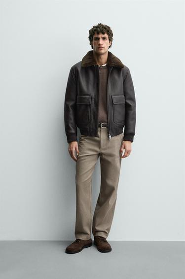 CAZADORA EFECTO PIEL CUELLO COMBINADO - Marrón oscuro de Zara - Imagen 0