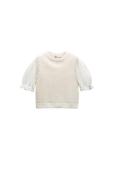 MIXED SLEEVE KNIT TOP